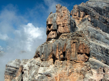 Low angle view of rock formation against sky