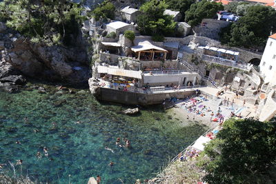 High angle view of boats in sea