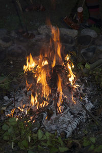 High angle view of bonfire on field