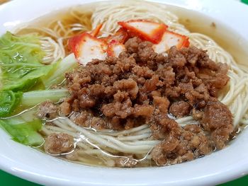 Close-up of soup served in bowl