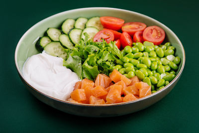 Close-up of salad in bowl on table