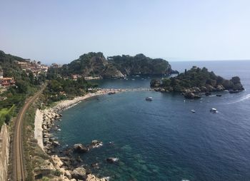 High angle view of sea against clear sky