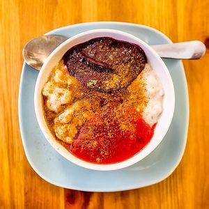 High angle view of food in bowl