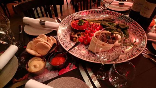 High angle view of food on table