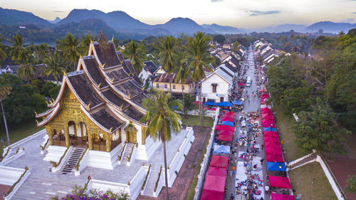 Aerial view of townscape against clear sky