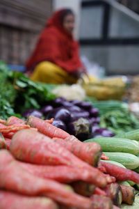 Vegetables for sale at local market stall