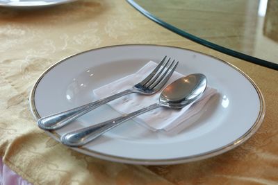 High angle view of empty plate on table