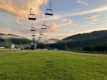 Scenic view of field against sky during sunset