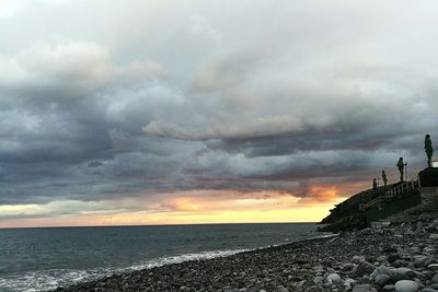 Scenic view of sea against dramatic sky