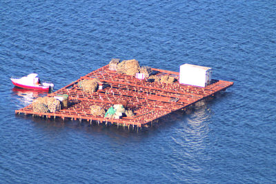 High angle view of diving platform in sea