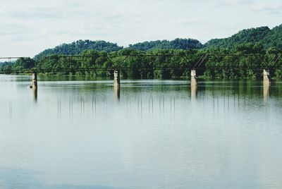 Bridge over lake against sky