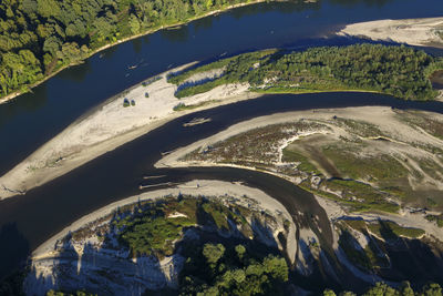 Aerial photo of gravel bars on the drava river