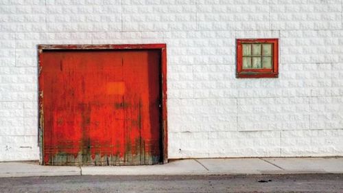 Closed door of building