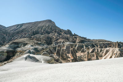 Scenic view of arid landscape against clear sky