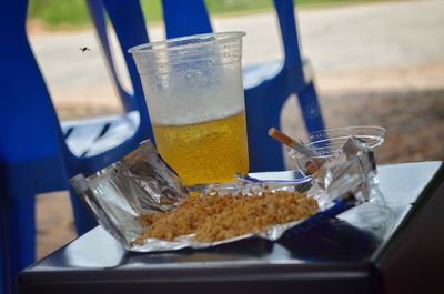 Close-up of drink in glass on table