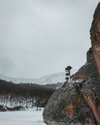 Snow covered land against sky