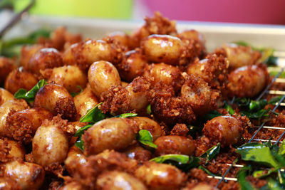 Close-up of served food in plate