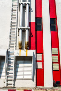 Low angle view of pipes against building