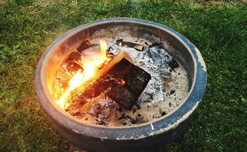 High angle view of bonfire on field