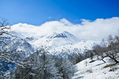 Scenic view of snowcapped mountains against sky