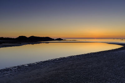 Scenic view of sea against clear sky during sunset