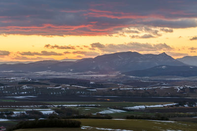 Turiec region with view of mala fatra mountain range in winter.