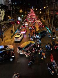 High angle view of traffic on road at night