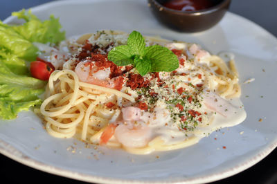 Close-up of meal served in plate