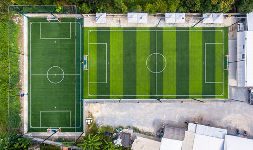 High angle view of soccer field