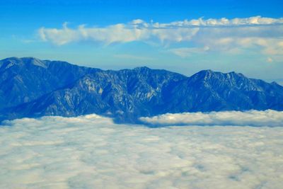 Scenic view of mountains against cloudy sky