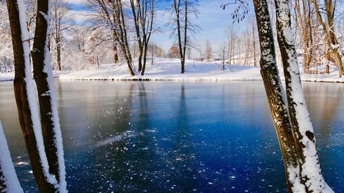 Scenic view of frozen lake during winter