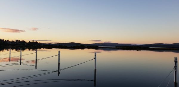 Scenic view of lake against sky during sunset