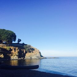 Scenic view of sea against clear blue sky