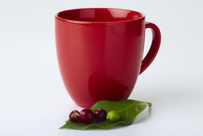 Close-up of drink against white background