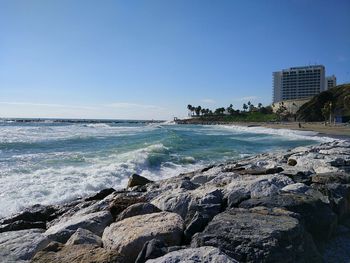 Scenic view of sea against clear sky