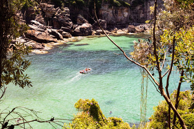 High angle view of swimming in sea