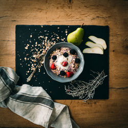 High angle view of breakfast on table