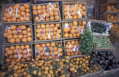 High angle view of fruits in market