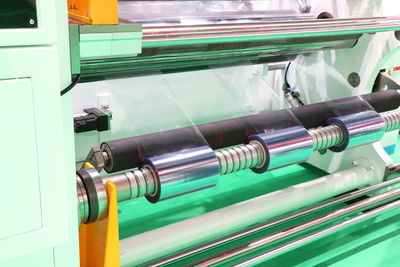 High angle view of machine part in factory