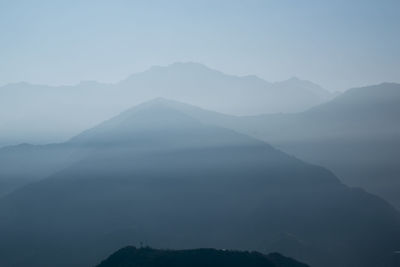 Scenic view of silhouette mountains against sky