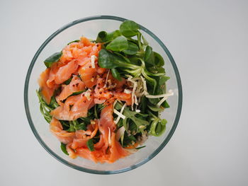 Directly above shot of chopped vegetables in bowl