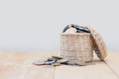 Close-up of wicker basket on table