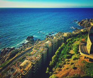 High angle view of sea against clear sky