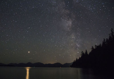 Scenic view of lake against sky at night