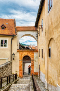 Entrance of historic building against sky