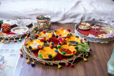 High angle view of cake on table