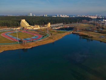 High angle view of lake against sky