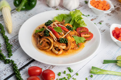 High angle view of meal served in plate