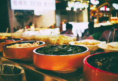 Close-up of food served on table