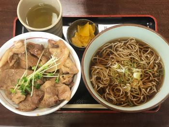 High angle view of food on table